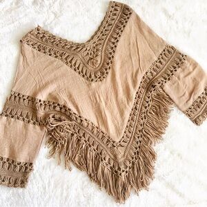Y2K fringed crotchet poncho